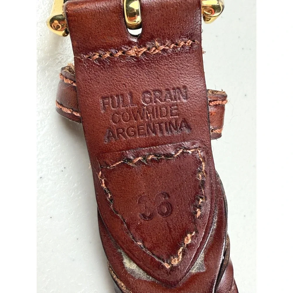 Vintage Brown Braided Leather Belt Size 36 Full Grain Cowhide Argentina Brass